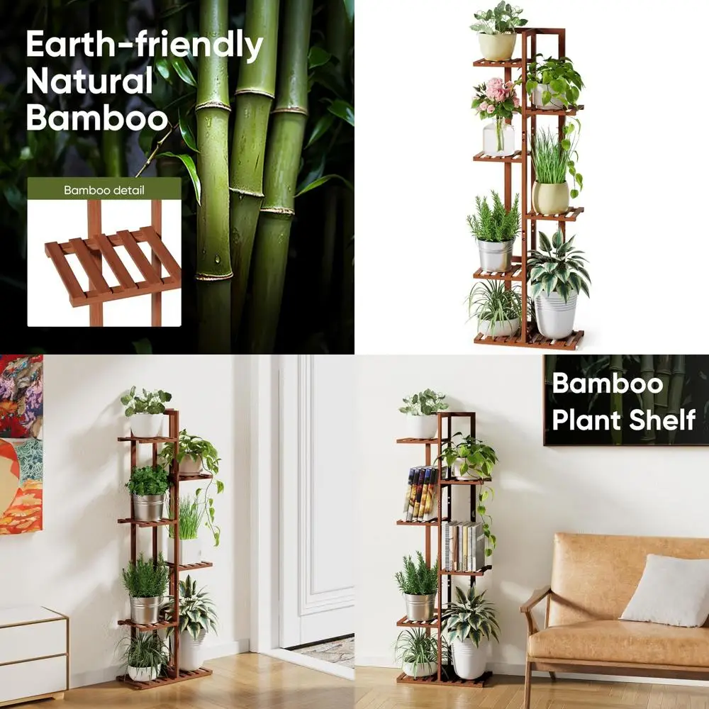 

6-Tier Indoor Bamboo Plant Stand, 48 Tall, Brown, Holds Multiple Potted Plants