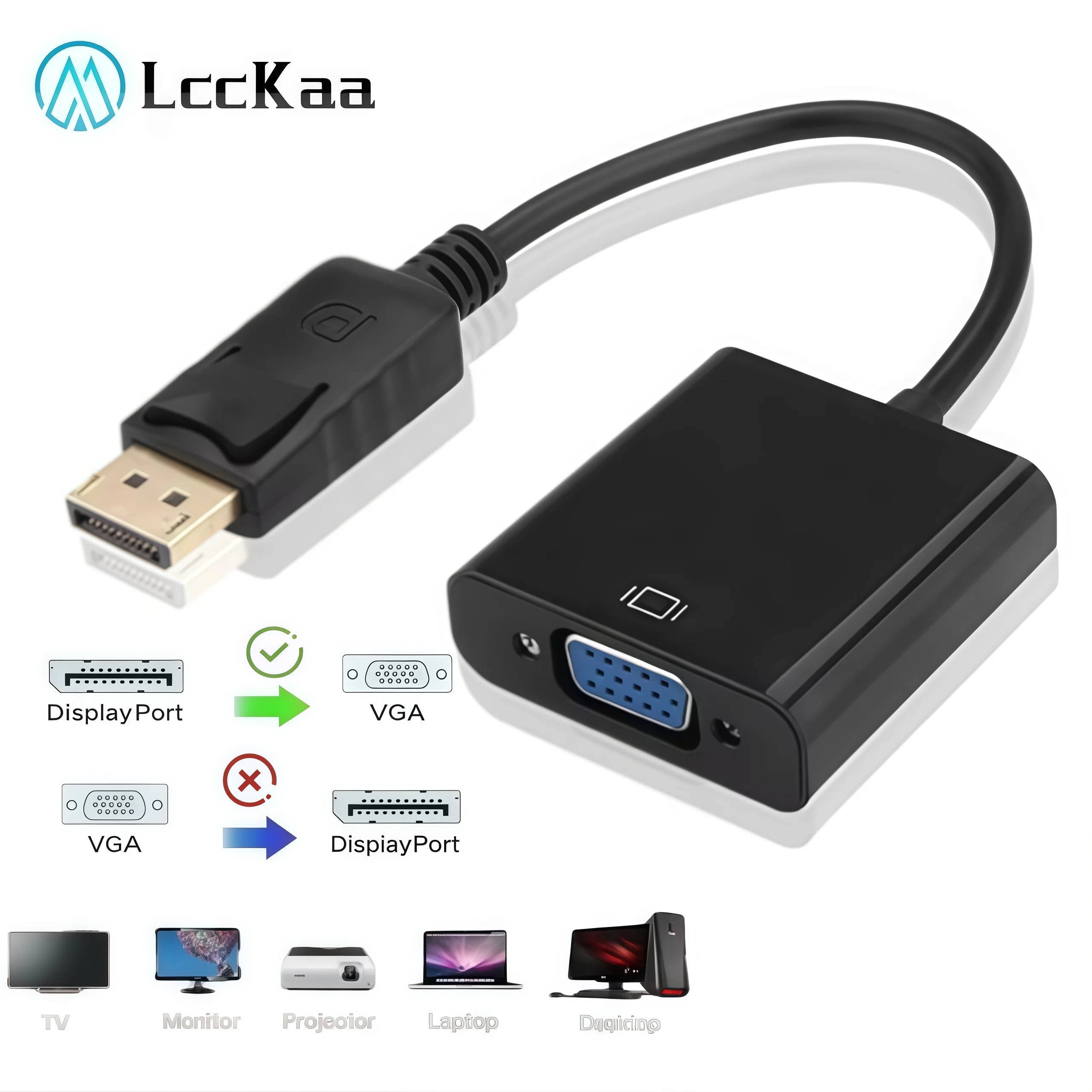 LccKaa DisplayPort Display Port DP para VGA Cabo Adaptador Conversor Macho para Fêmea para PC Computador Laptop HDTV Monitor Projetor