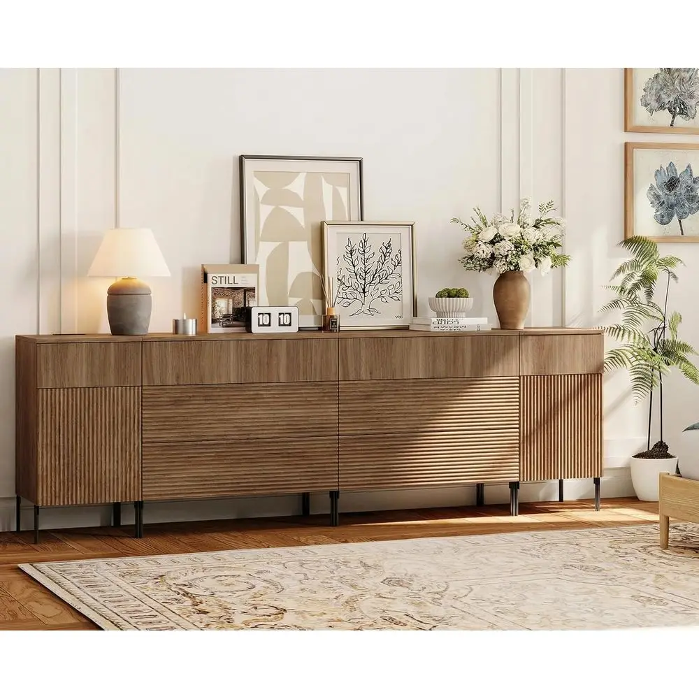 

4 in 1 luted Drer or Bedroom with Charging Station, 94.5" Wide ern Chest o Ders with 8 Ders, Wooden Drer TV Stand Closet Storage