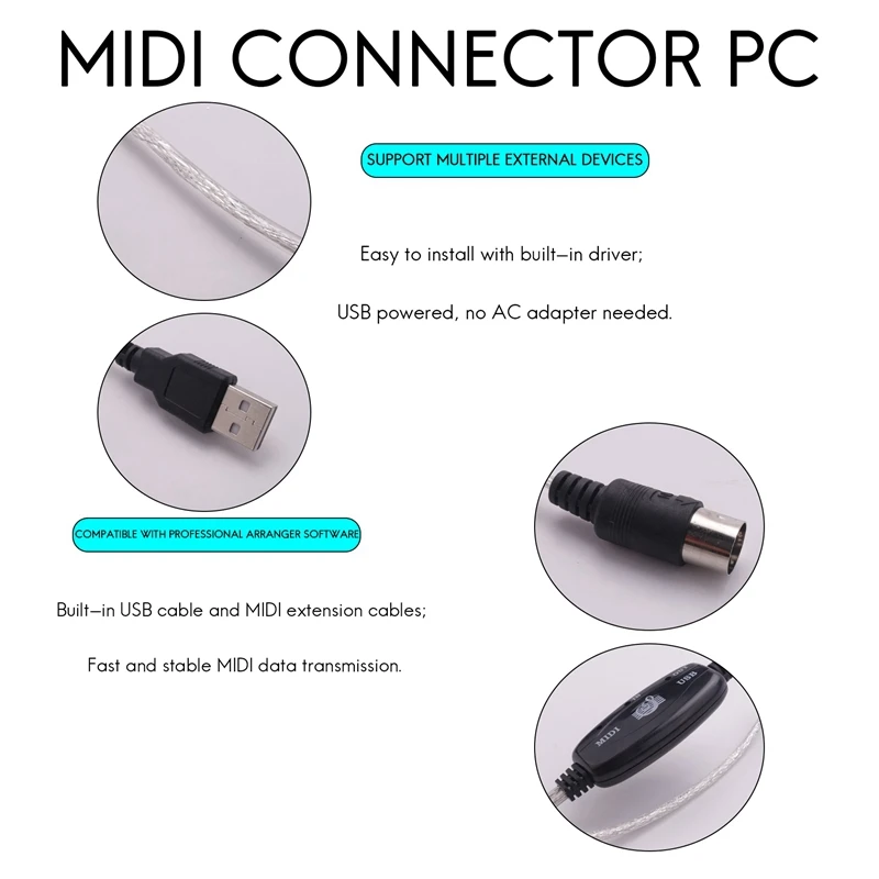 MIDI To USB Cable Converter Connector PC To Synthesizer Music Keyboard Adapter For Home Music Studio