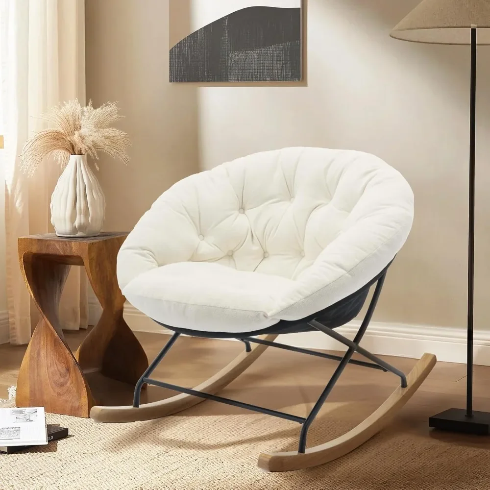 

Rocking Chair Nursery, Upholstered Glider Rocker Accent Chair Saucer Armchair with Comfy Cushions, Wood Base and Metal Legs