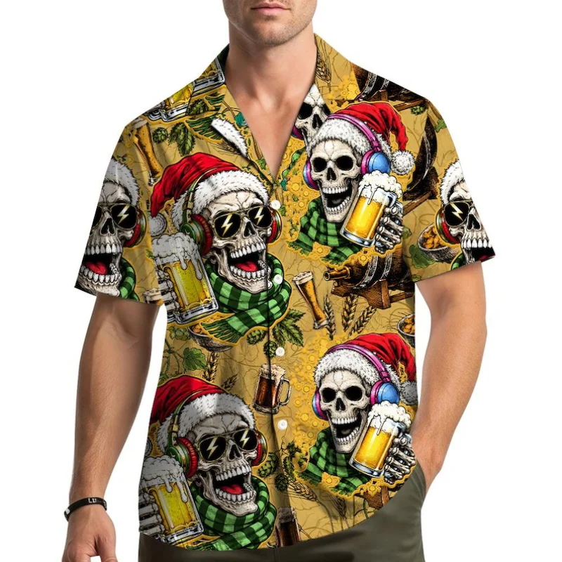 Oktoberfest 3D Simulation Dirndl Costume Hawaiian Shirt for men women Beer Mug Print Short Sleeve German Beer Festival shirt