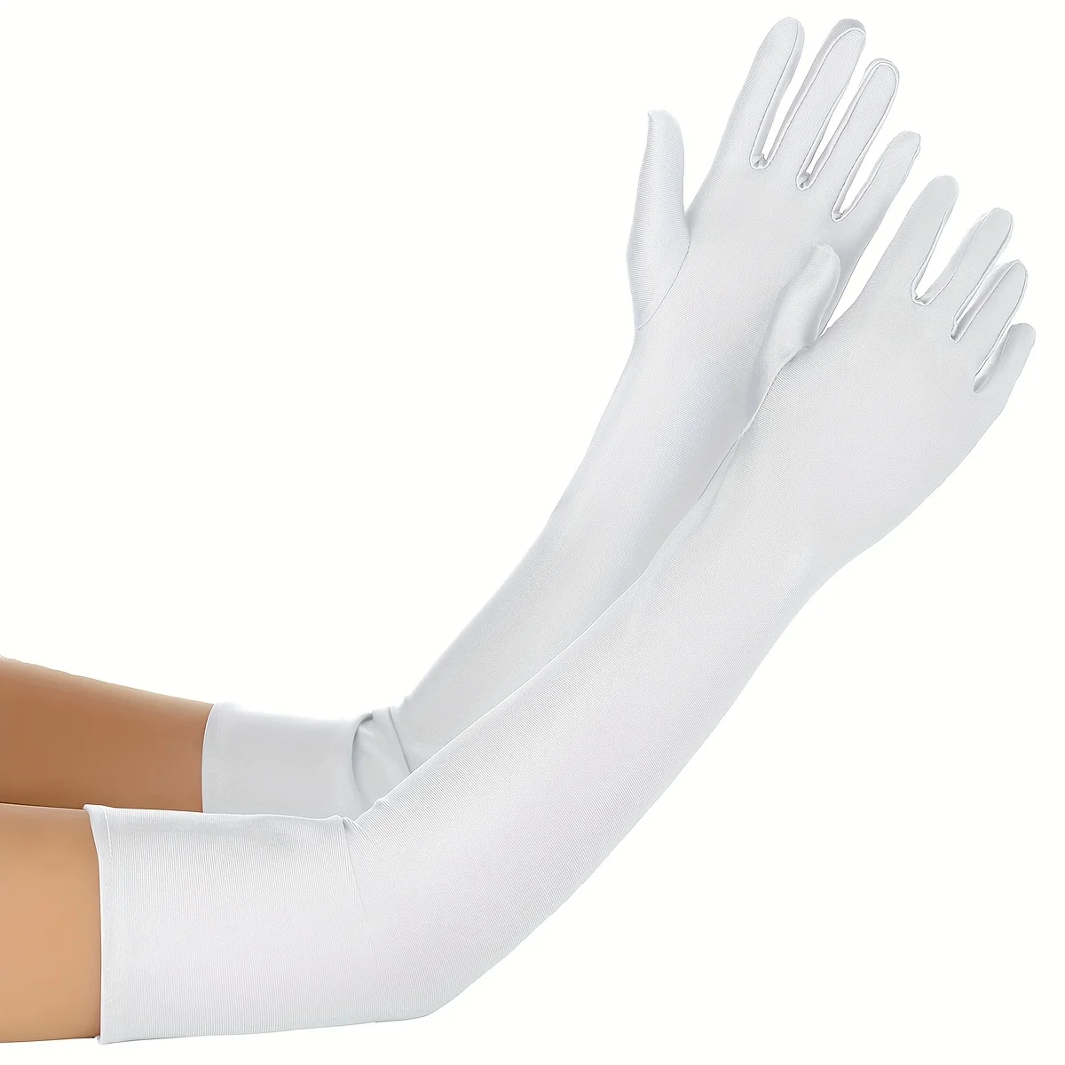 زوج واحد من القفازات النسائية الأنيقة ذات الأصابع الطويلة - مطاطا، 6 ألوان ثابتة (أبيض/أحمر/رمادي/بيج/أسود/بني)