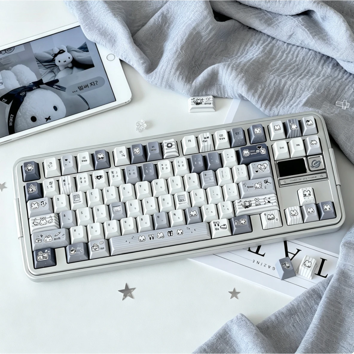 Cute Pixel Style Rabbit Keycaps Set Japanese Cherry Profile PBT Sublimation MX Switches Gaming Mechanical Keyboard Keycap Gifts