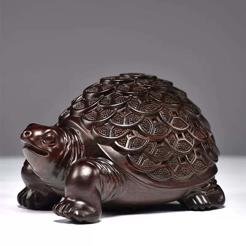 Money Tortoise Solid Wood Carving Office Decoration Decor Home Wooden Animal Figurine Mini Crafts Propitious Gift-New