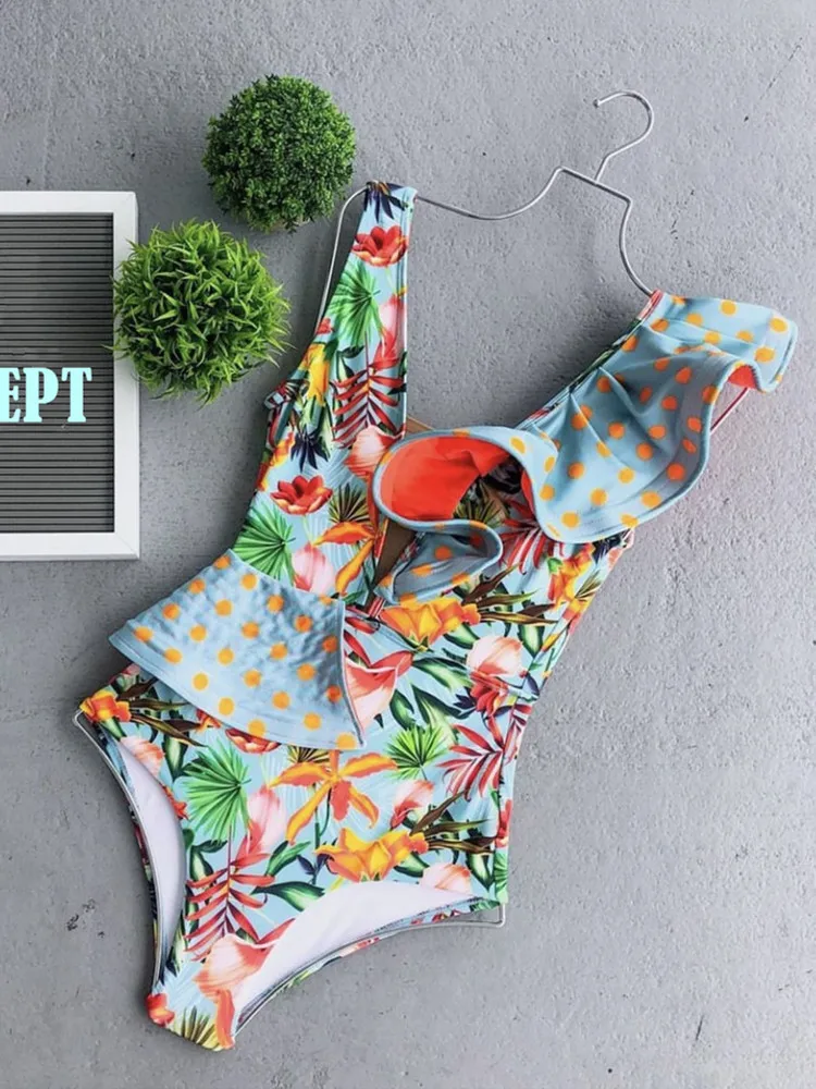 Bañador Sexy de una pieza para mujer, traje de baño con estampado Floral, ropa de playa para verano, 2020