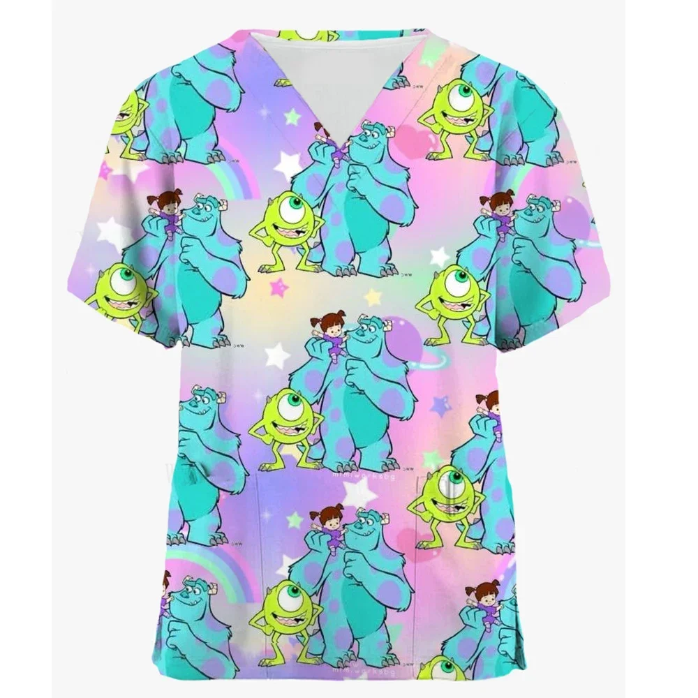 

Women T shirt Nurse Uniform Cartoon Toy Story 4 Print V-Neck Pocket Medical Cartoon Nursing Scrubs Uniforme Enfermera women clot