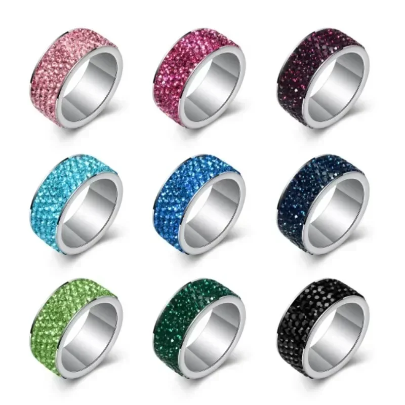 Sale Fine jewelry jewelry 9 Colors Crystal from Austrian Explosive stainless steel with five rows of zircon rings