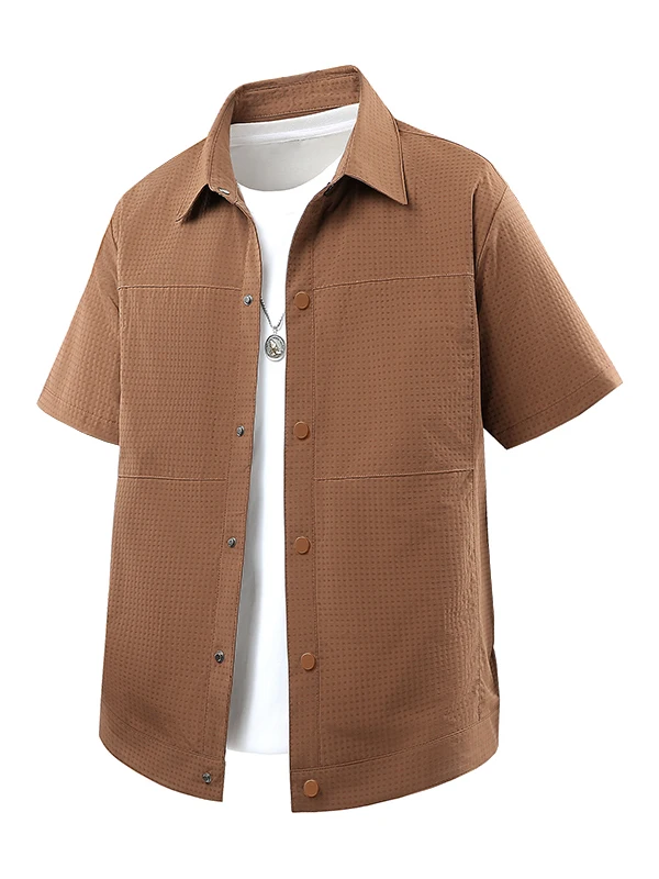 

Men's ort Sve irt Casual Thin Flip Collar Workwear Jaet Pure Color Breathable Polyester Fiber Summer Faionable