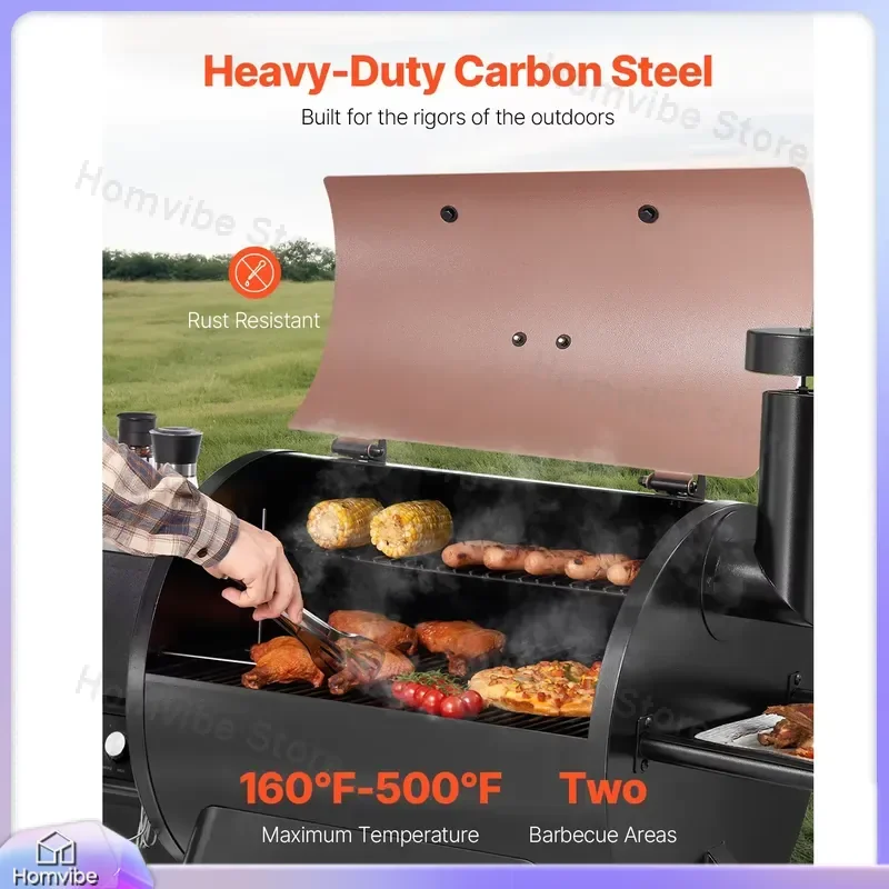 Wood Pellet Grill Smoker BBQ Grill for Outdoor Cooking with WiFi App Control LCD Screen Temperature Control Camping Backyard