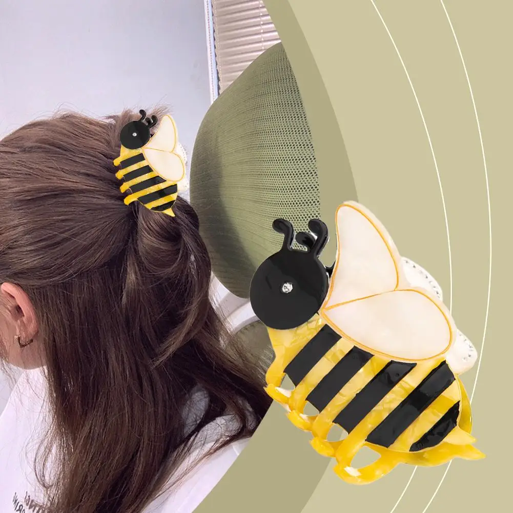 

2024 New Diamond Bee Hair Claw Acetic Acid Ponytail Holder Korean Shark Clip for Woman Girl Hair Accessories M2D7