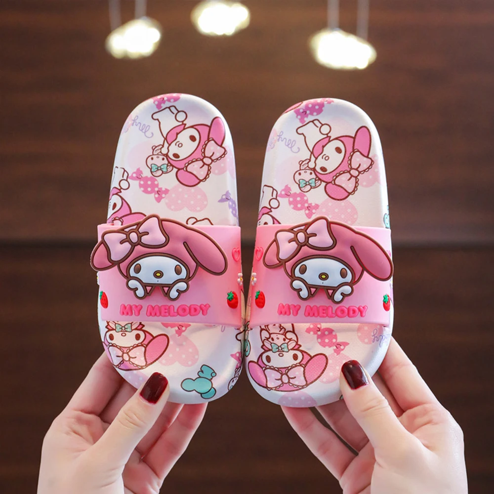 Children Slippers Sanrios Kawaii Anime Cartoon Kuromi Hello Kitty Cinnamoroll Summer Soft Bottom Indoor Non-Slip Slippers Gift