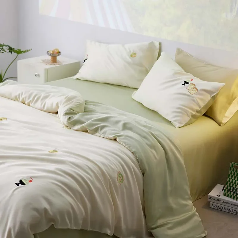 Class A 60 Lenzing Tencel four-piece ins cute and fresh sleeping naked silky smooth and cool ice silk bedding