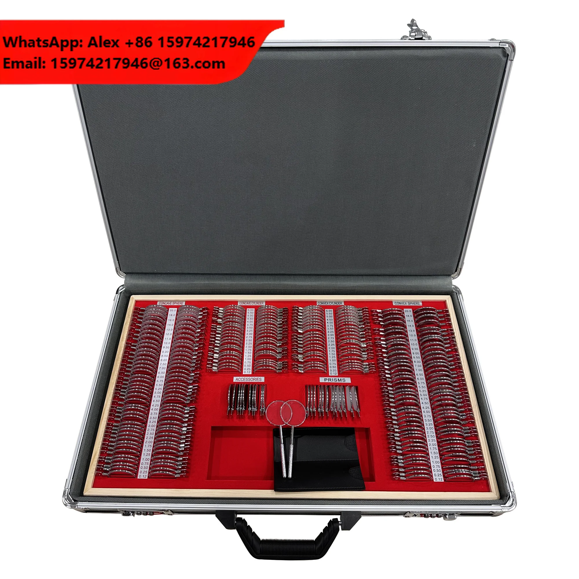 Optometry Test Optical 266 Pieces Trial Lens Set Metal Rim Aluminium Case Adjustable Eye Testing Trial Frame Rings Glasses