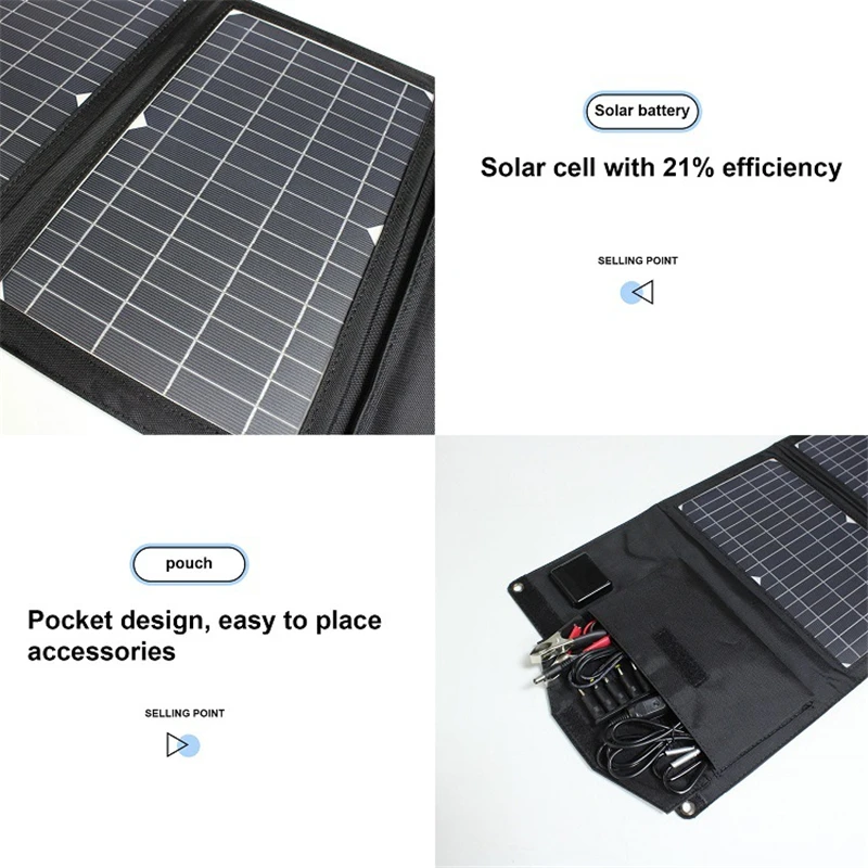 Upgraded Foldable 50W Portable Solar Panel Charger Double USB 18V DC Camping Foldable Solar Panel For Phone Charge Power Bank