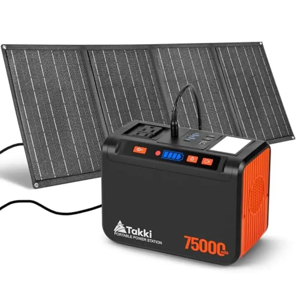 277Wh Solar Generator Portable Power Station with 40W Solar Panels 450W Peak AC Outlet DC USB Ports Foldable Panel System &