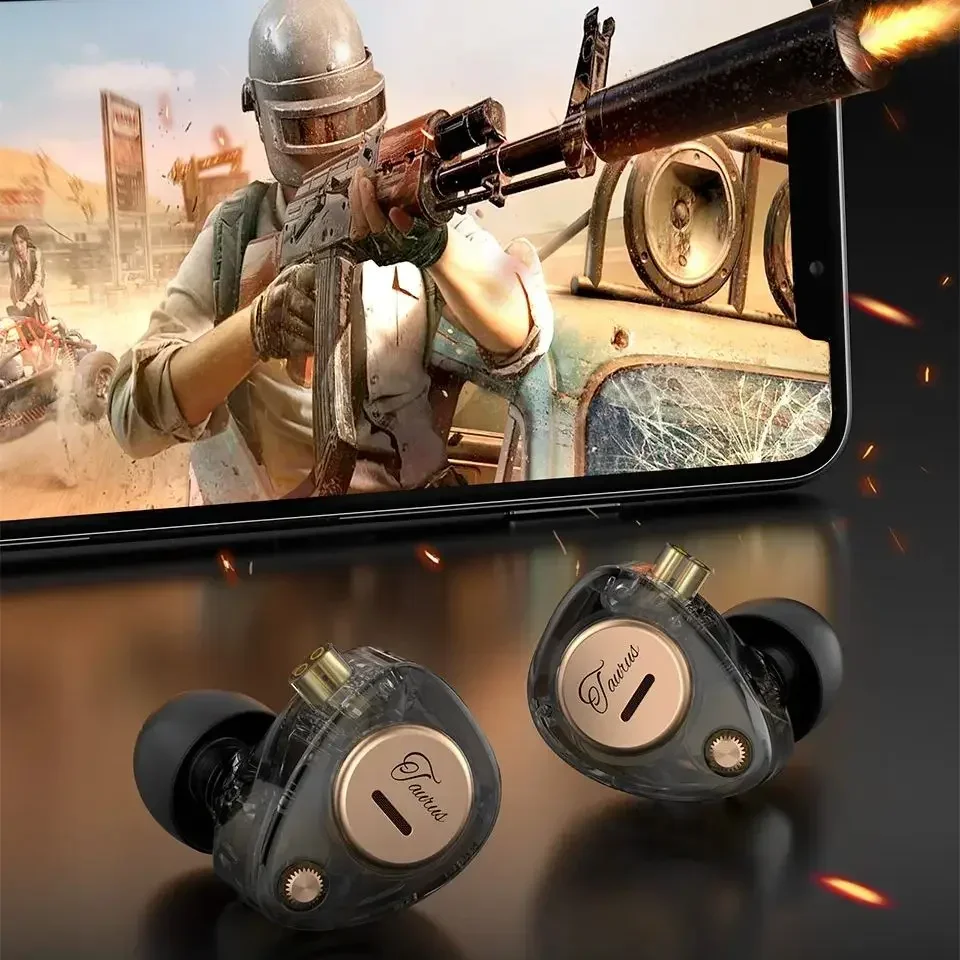 Fones de Ouvido Intra-auriculares KZ Taurus com Fio, 2DD, Microfone Duplo, com Gancho de Orelha Bluetooth KZ, Graves Profundos, Cancelamento de Ruído