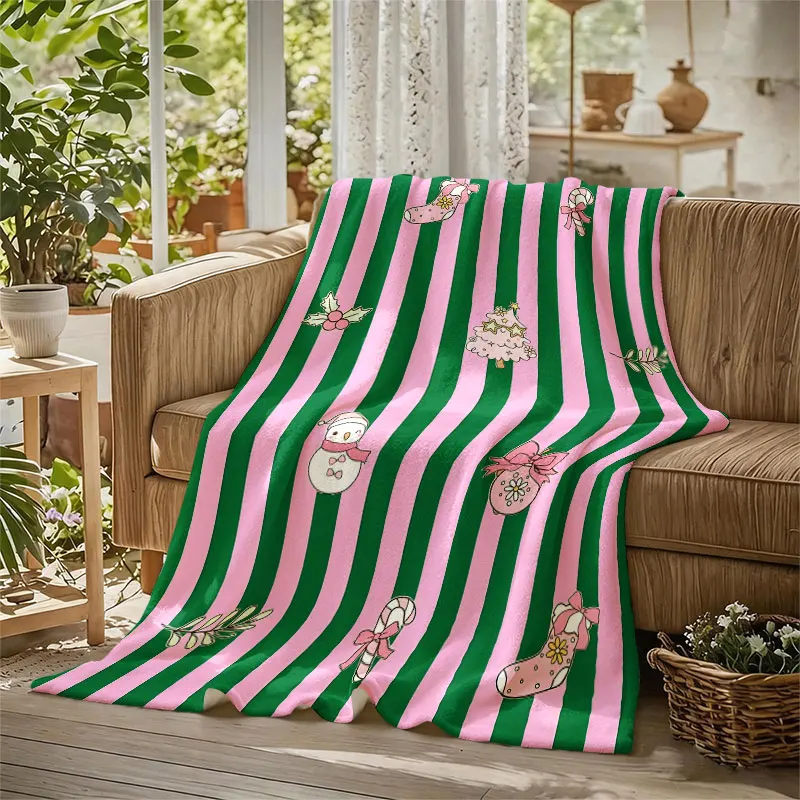Xmas Ribbon Flannel Blanket Warm Soft Halloween Christmas Decorative Couch Warm Cozy All-Season Gift