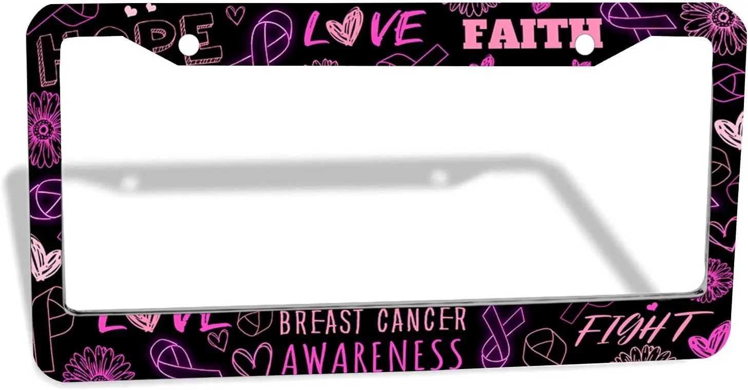 Breast Cancer Awareness License Plate Frame Fight Gifts Pink Ribbon Car Tag Frame License Plate Holder Car Plate Frame Auto