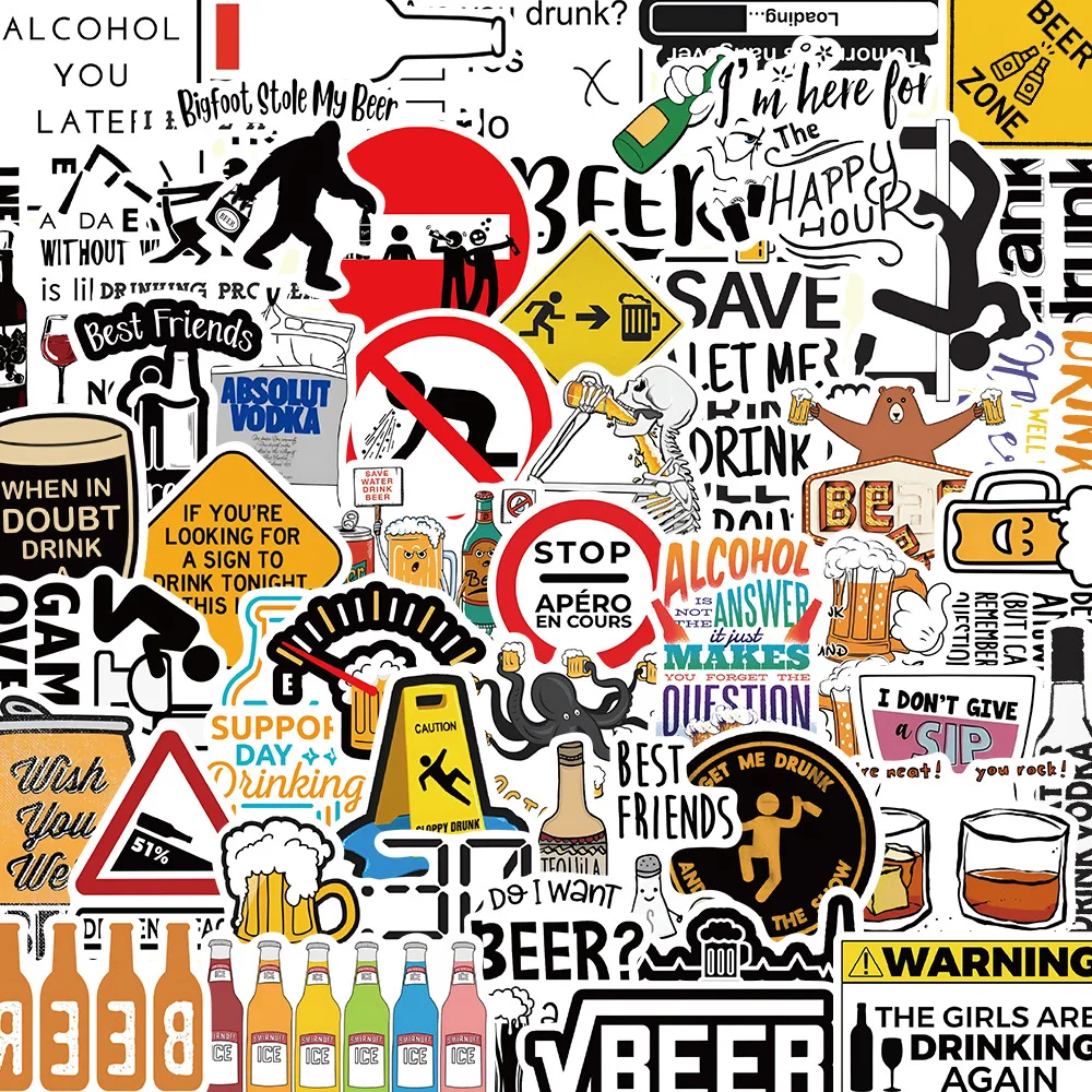 10/30/50PCS Cartoon Funny Alcoholism Sticker For Waterproof Decal Laptop Motorcycle Luggage Snowboard Fridge Phone Car