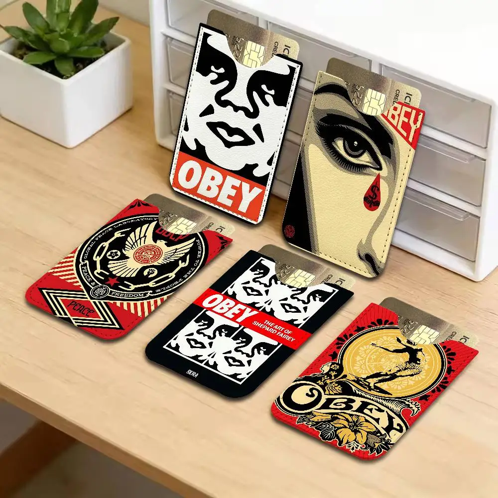 Popular Street LOGO O-Obey Men's Genuine Leather Mini Card Wallet, Ultra Thin Credit Portable Business Card & Transit Bus Card