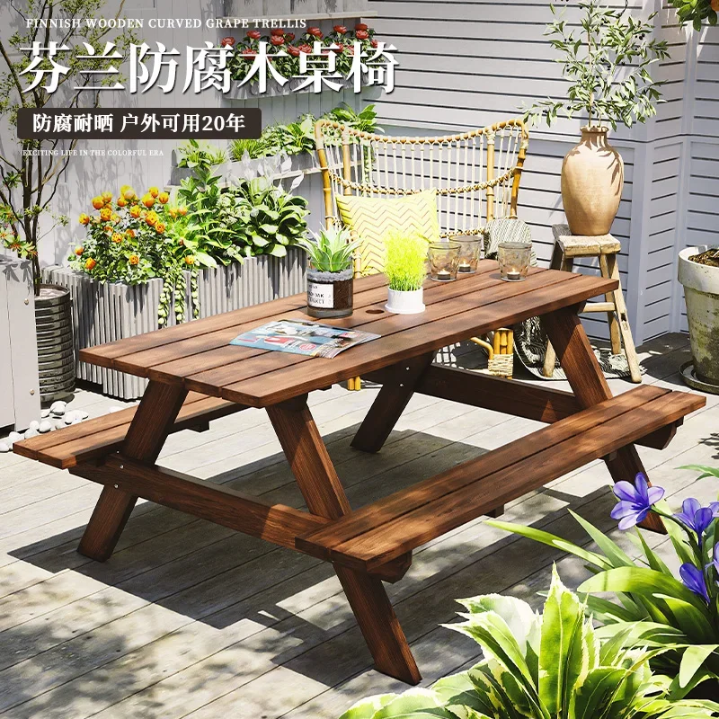 

Outdoor preservative wood table and chair combination balcony terrace rooftop outdoor villa courtyard sub-garden one-piece