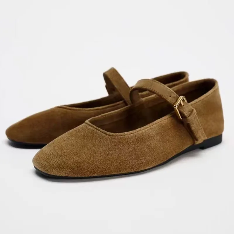 retro-ballet-flat-shoes-in-nubuck-leather-with-buckle-mary-janes-women's-spring-summer-fashionable-casual-round-toe-flats