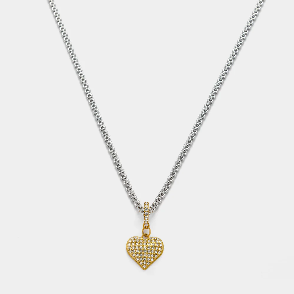 Valentine's Day Jewelry Fishbone Chain 18K Gold Plated Stainless Steel Cute Heart Love Statement Pendant Charms Necklace YF5152