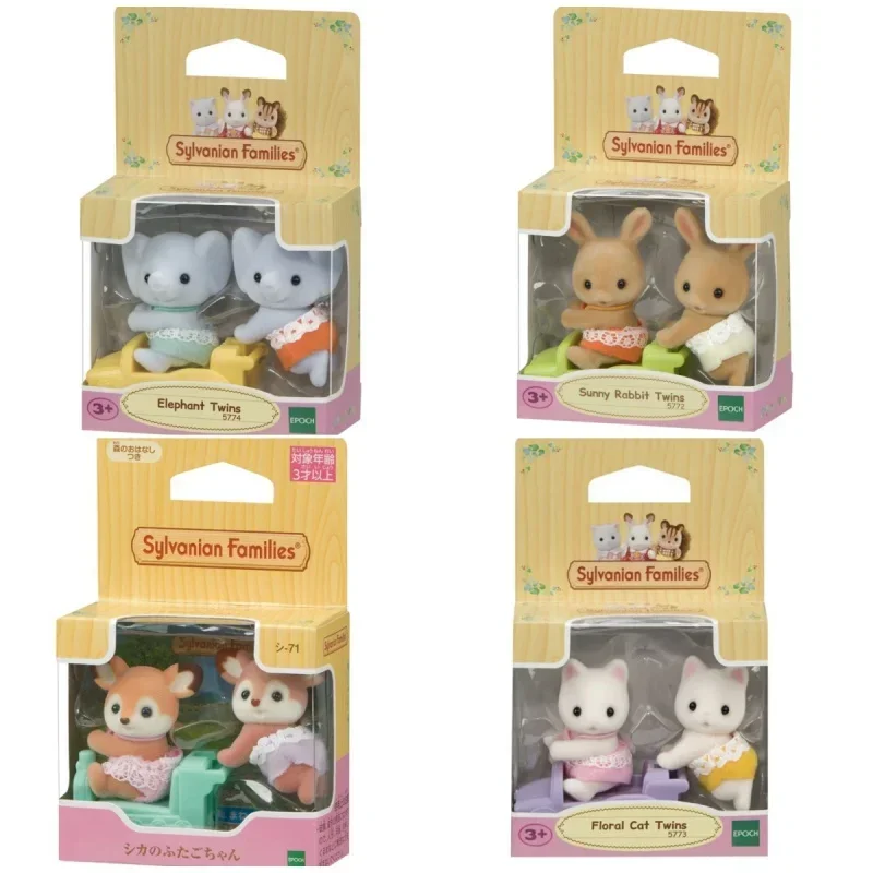 Sylvanian Families Anime Girl Figures Calico Critters Furniture Set Elephant Family Twins Dollhouse Floral Cat Twins Girl Gifts