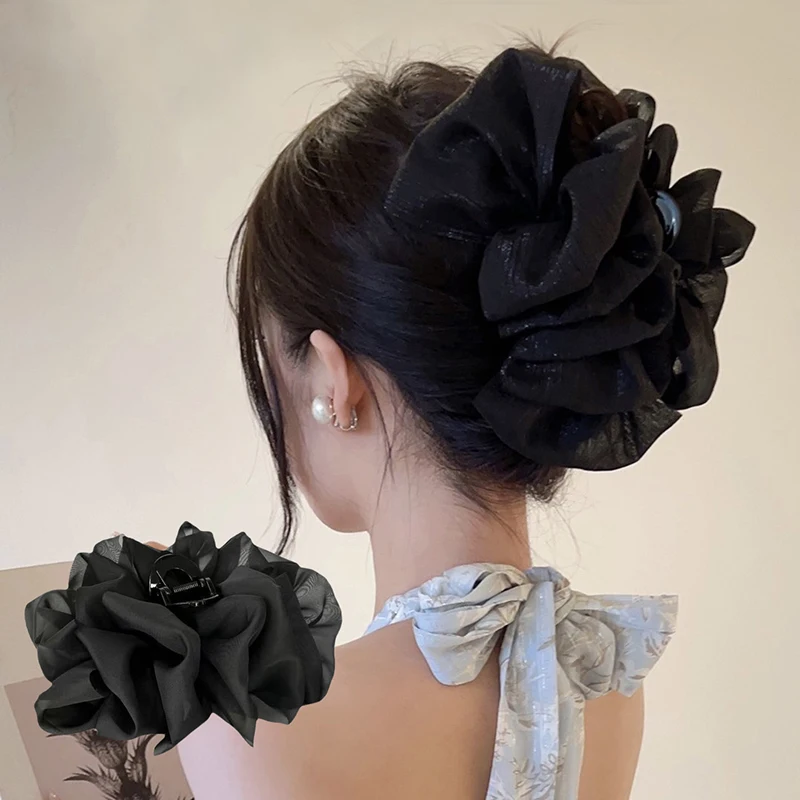 Large Bow Mesh Hairpin Temperament Elegant Women Hair Claw Clips Princess Headdress Fashion Grab Clip Female Hair Accessories