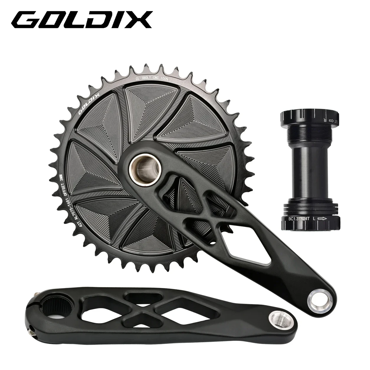 GOLDIX Wytrzymały mechanizm korbowy do roweru 175/170/165mm, kute ramię korby ze stopu, montaż bezpośredni na 3 śruby, zębatka wąska-szeroka do roweru MTB