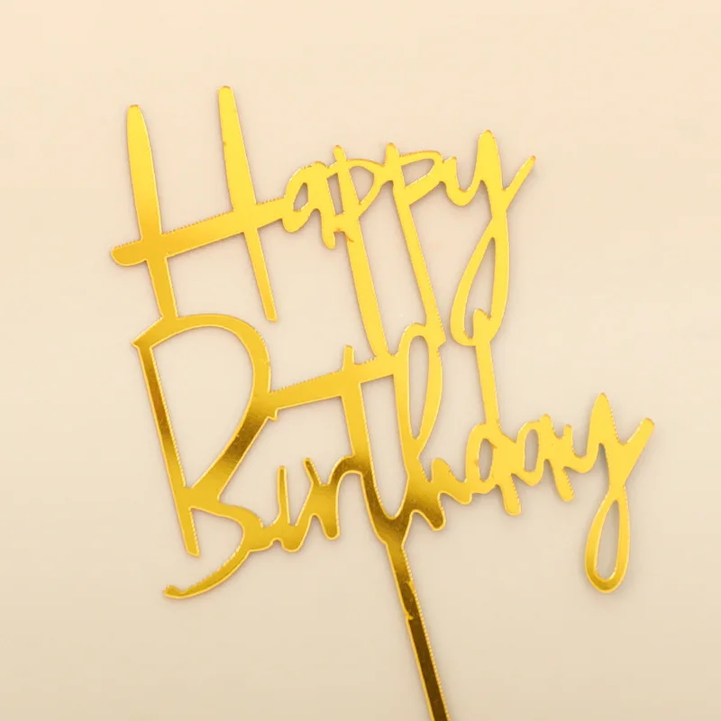 10 pz/pacco oro argento acrilico Cake Toppers Happy Birthday Cake Toppers per donna uomo bambini festa di compleanno Decor Baby Shower