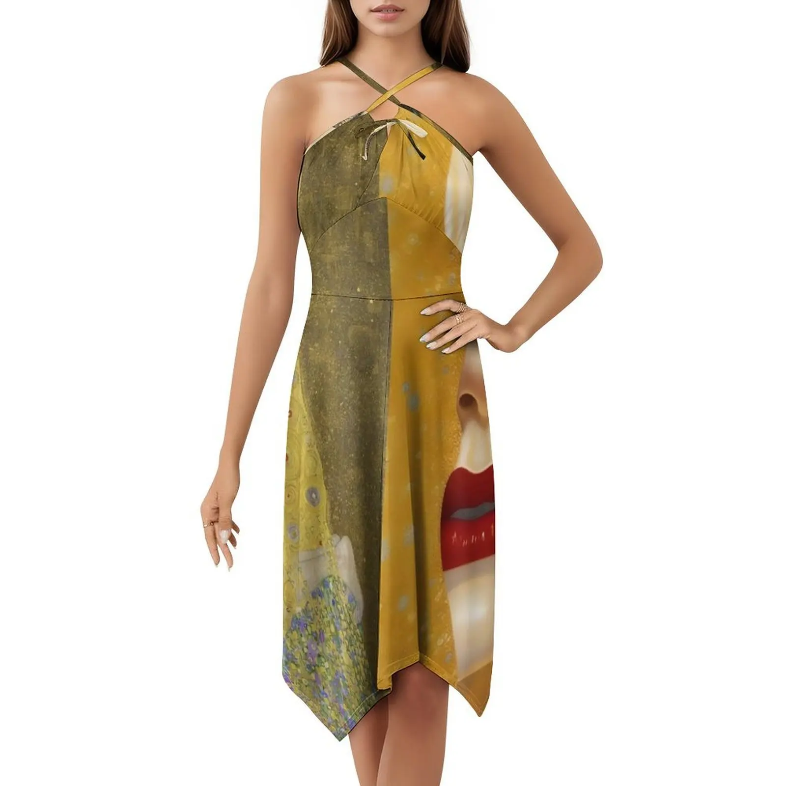 فستان غوستاف كليمت'S The Kiss and Heartache (الدموع الذهبية) للنساء ملابس الشارع الشهير ملابس النادي المطبوعة العصرية للإناث #5