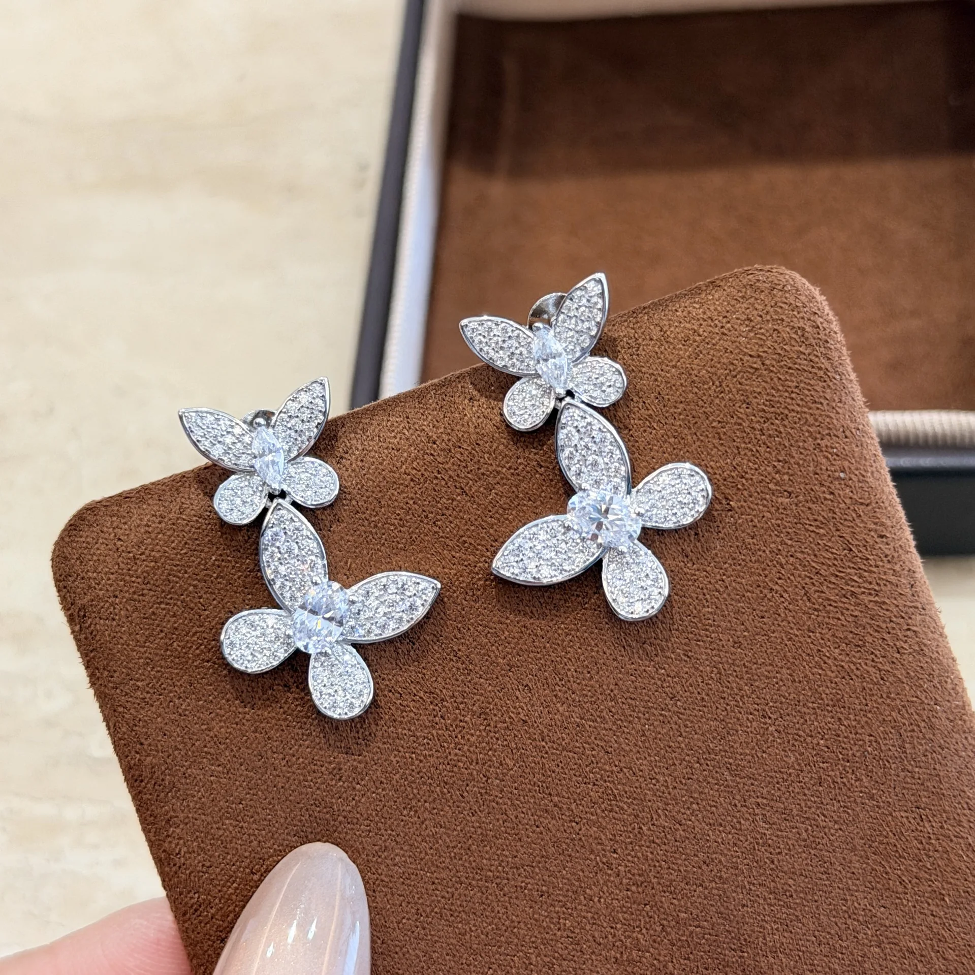 New Trendy Sparkling 925 Sterling Silver High Carbon Diamond Double Butterfly Earrings Woman Party Luxury Fine Jewelry