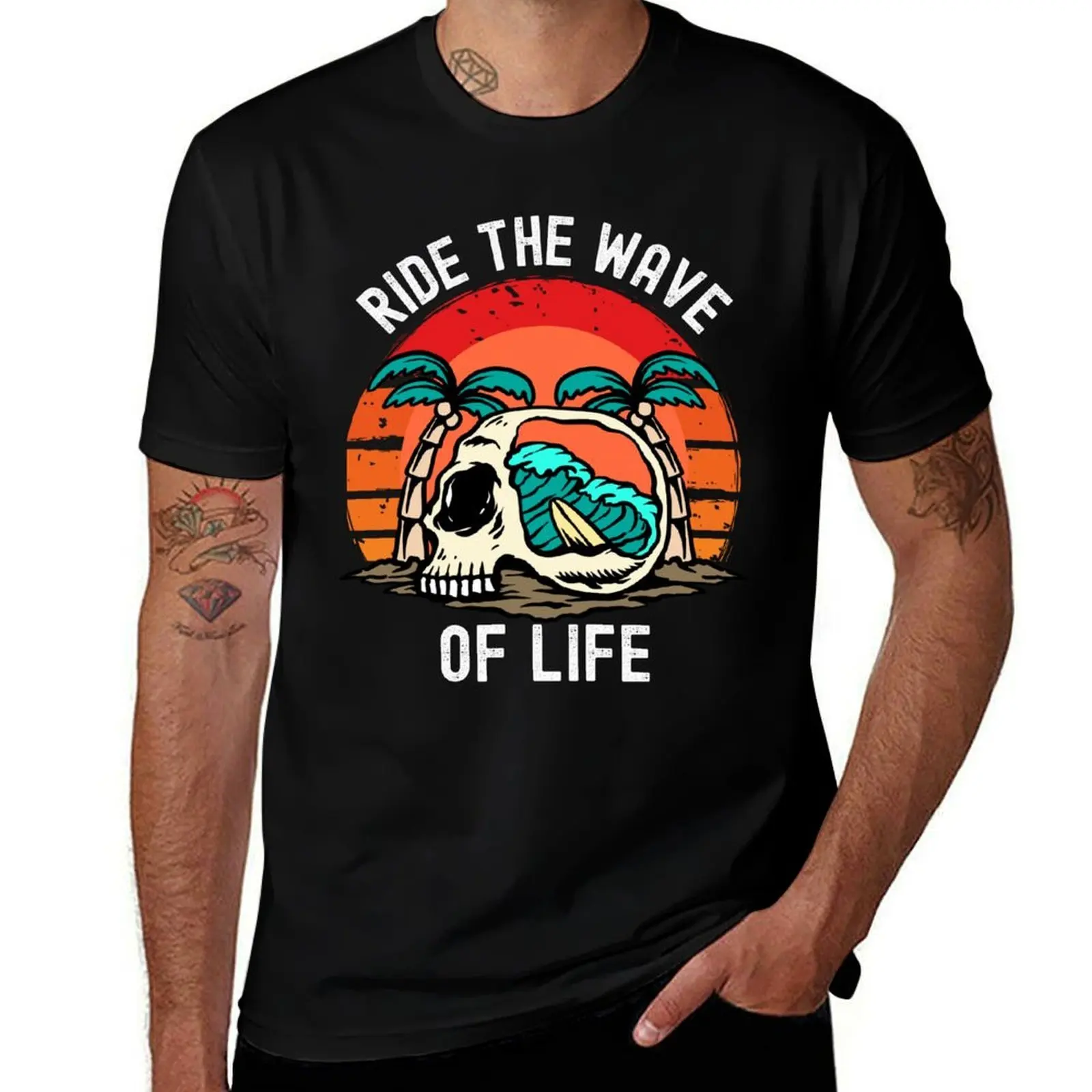 Ride The Wave Of Life - Surfers Motto T-Shirt heavyweights street wear big and tall t shirts for men