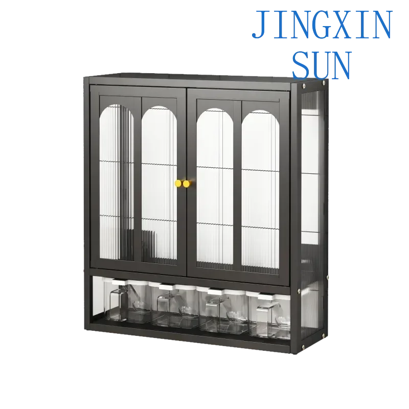 Kitchen non-punchingmulti-layer storage rack seasoning wall-mounted household cabinet hook shelf