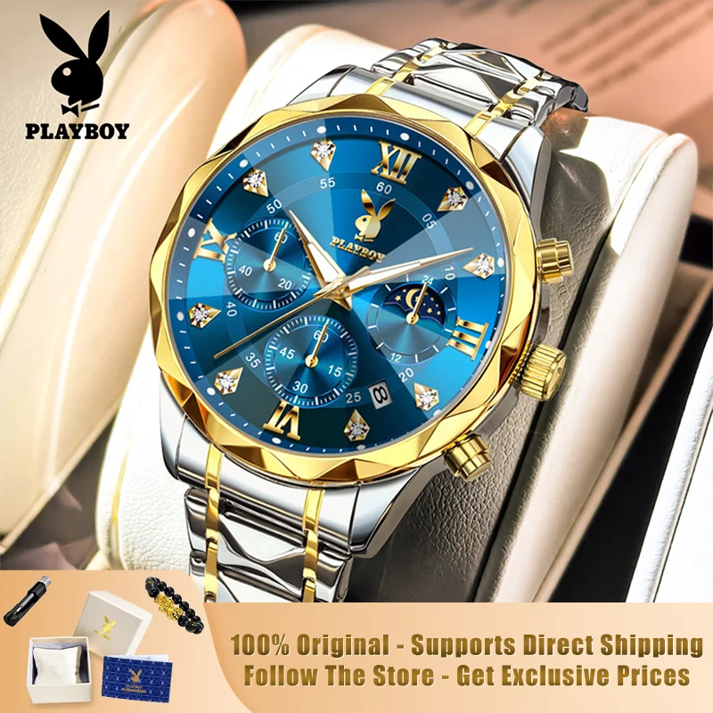 

PLAYBOY 3088 Brand original authentic watches for man luxury Gift Box Diamond mirror multifunctional quartz men's watch