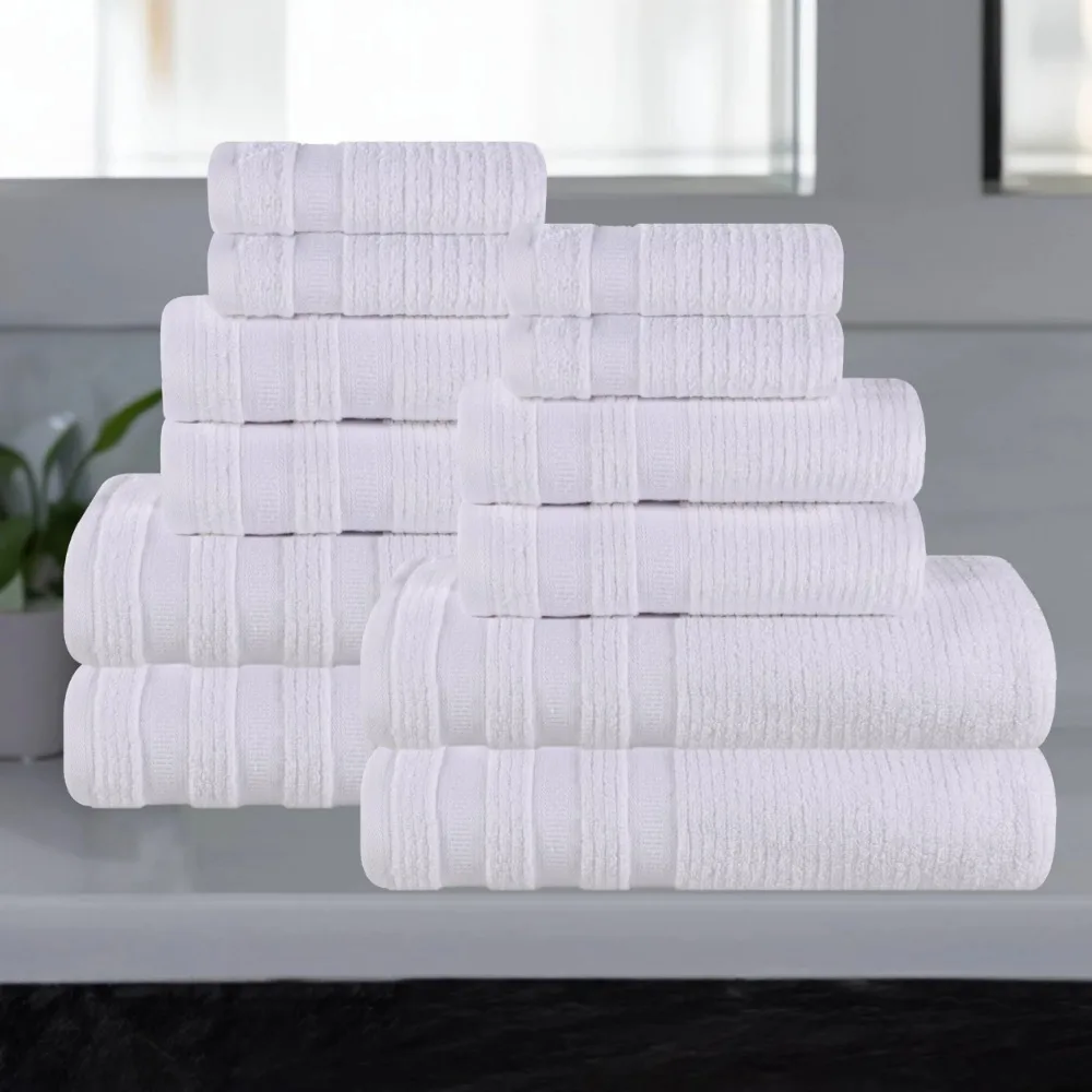 

Zero Twist Cotton Ribbed Geometric 12-Piece Towel Set, White