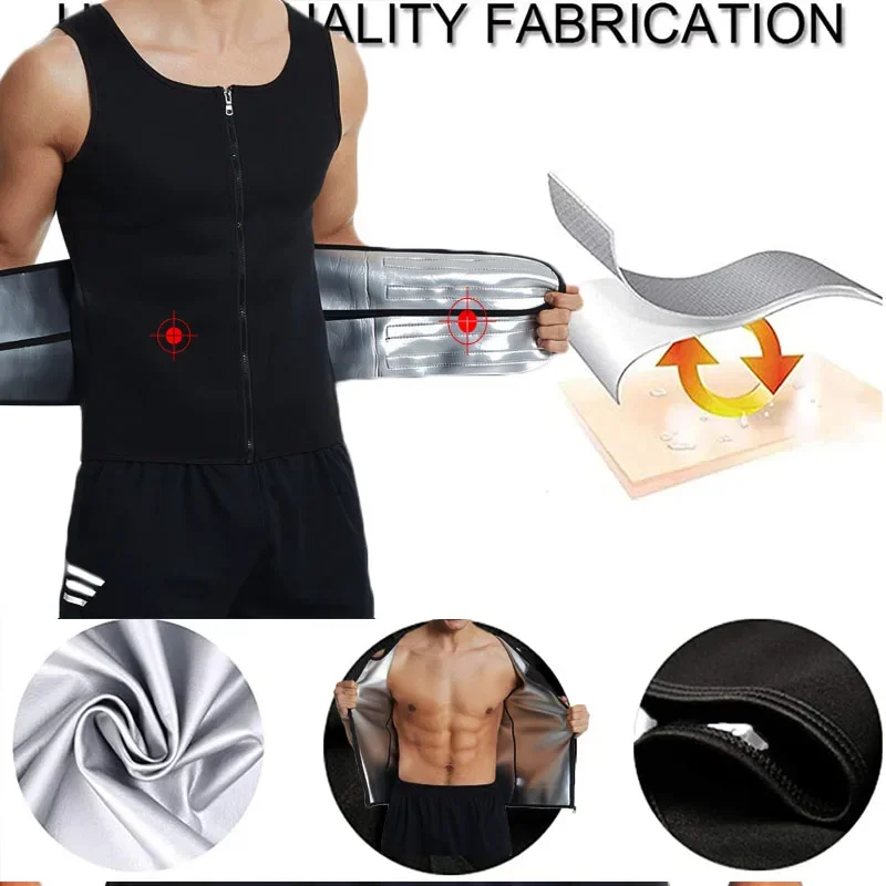 Aiithuug Men Sauna Suit Tank Top Waist Trainer Body Shaper Corsets Gym Sports Workout Silver Heat Trapping Sweating Suits Shape