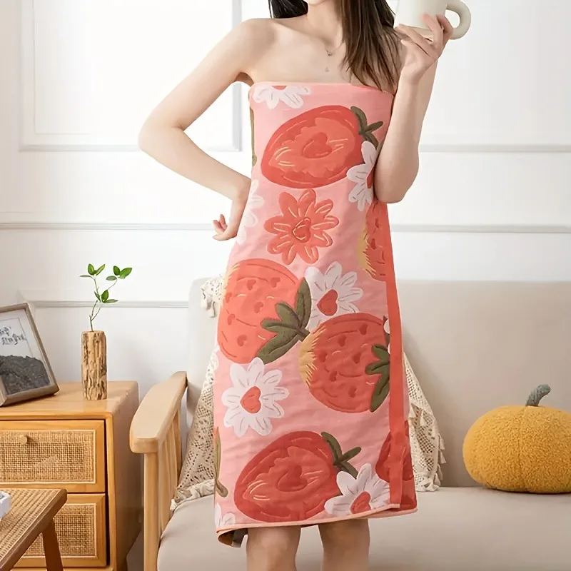 1pcs Strawberry Cotton Gauze Bath Towel 80x160cm - Soft Highly Absorbent & Quick-Drying for Bathroom Shower Bath Towel