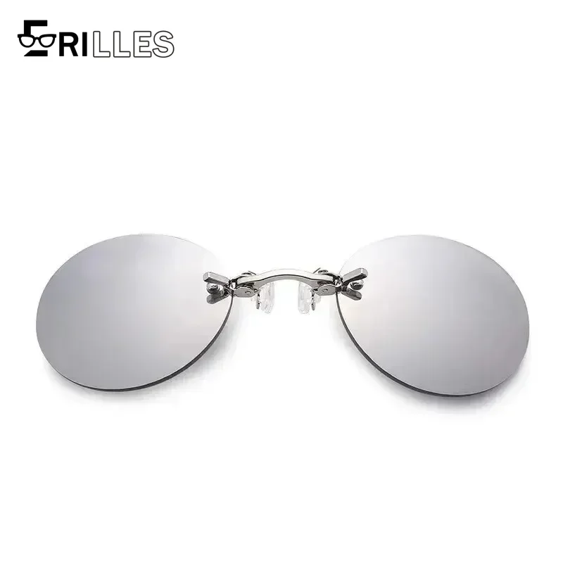 

Ultra Lightweight Nose Clip Sunglasses, UV400 Protection Rimless Design, Vintage Round Frame for Outdoor Activities
