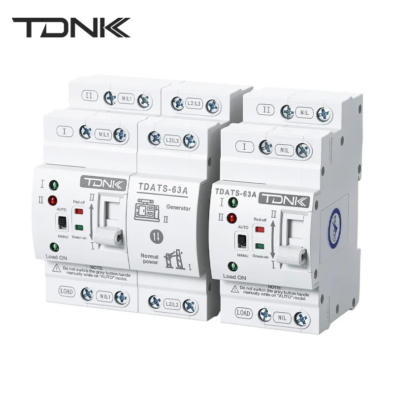 TDNK ATS Dual Power Automatic Transfer Switch 2P/4P 220V 25A-63A 40A DIN Rail Uninterrupted Standby Power Changeover Switch