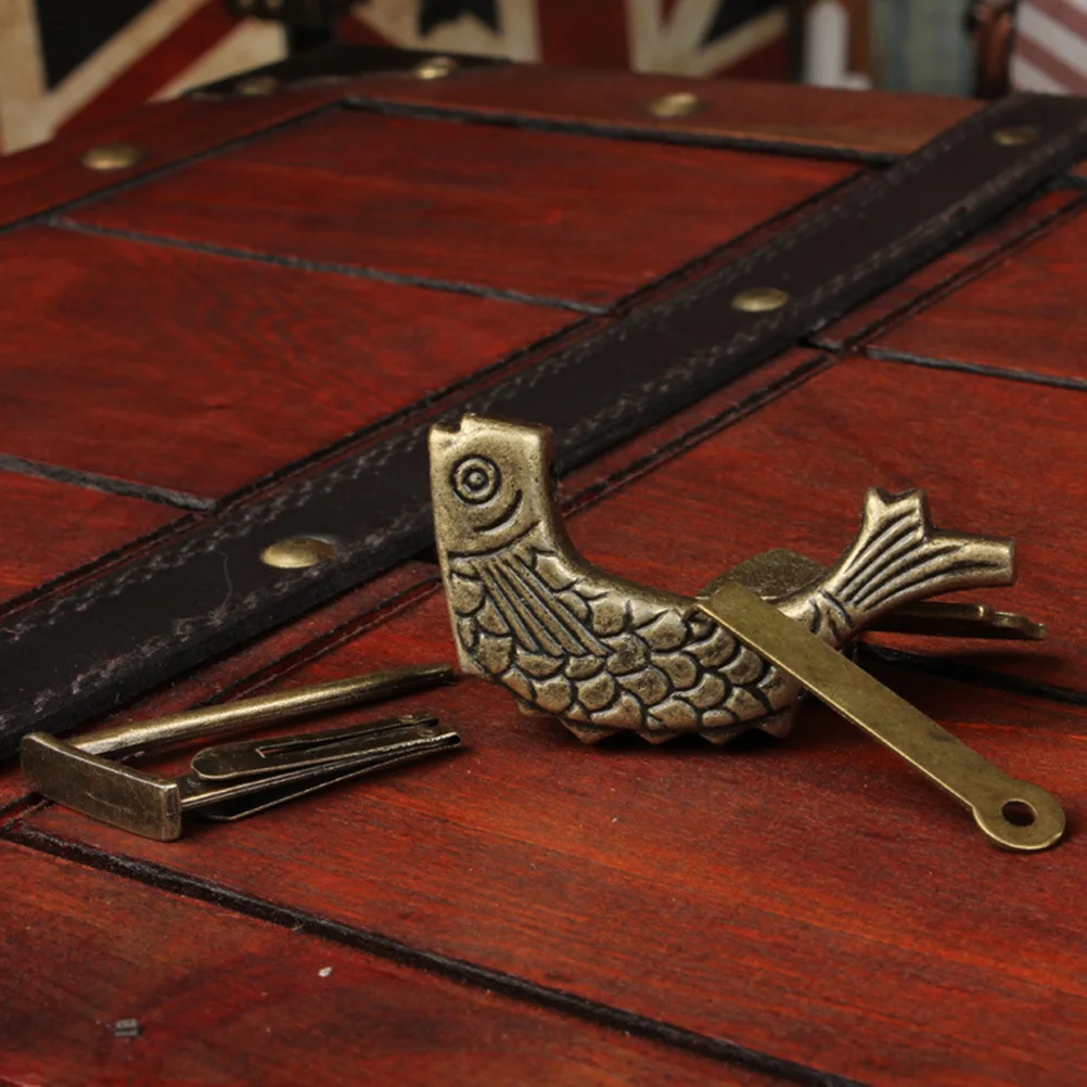 

1 Set Vintage Chinese Padlock Creative Retro Fish Shaped Mini Jewelry Box Latches Box Lock for Jewelry Box Suitcase