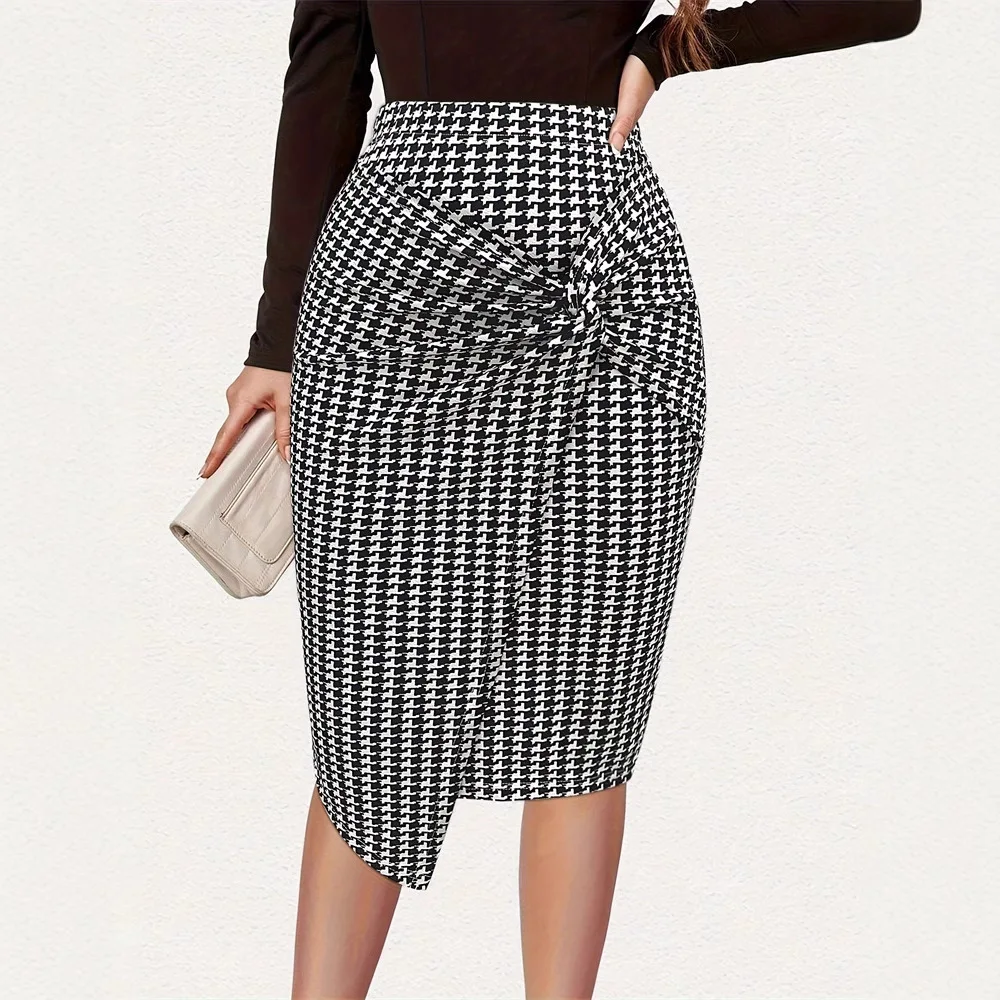 2025 Spring/Summer New Commuter Printed Front Twisted Elegant Fashion Style Bag Hip Skirt Half Body Skirt Women's Skirt