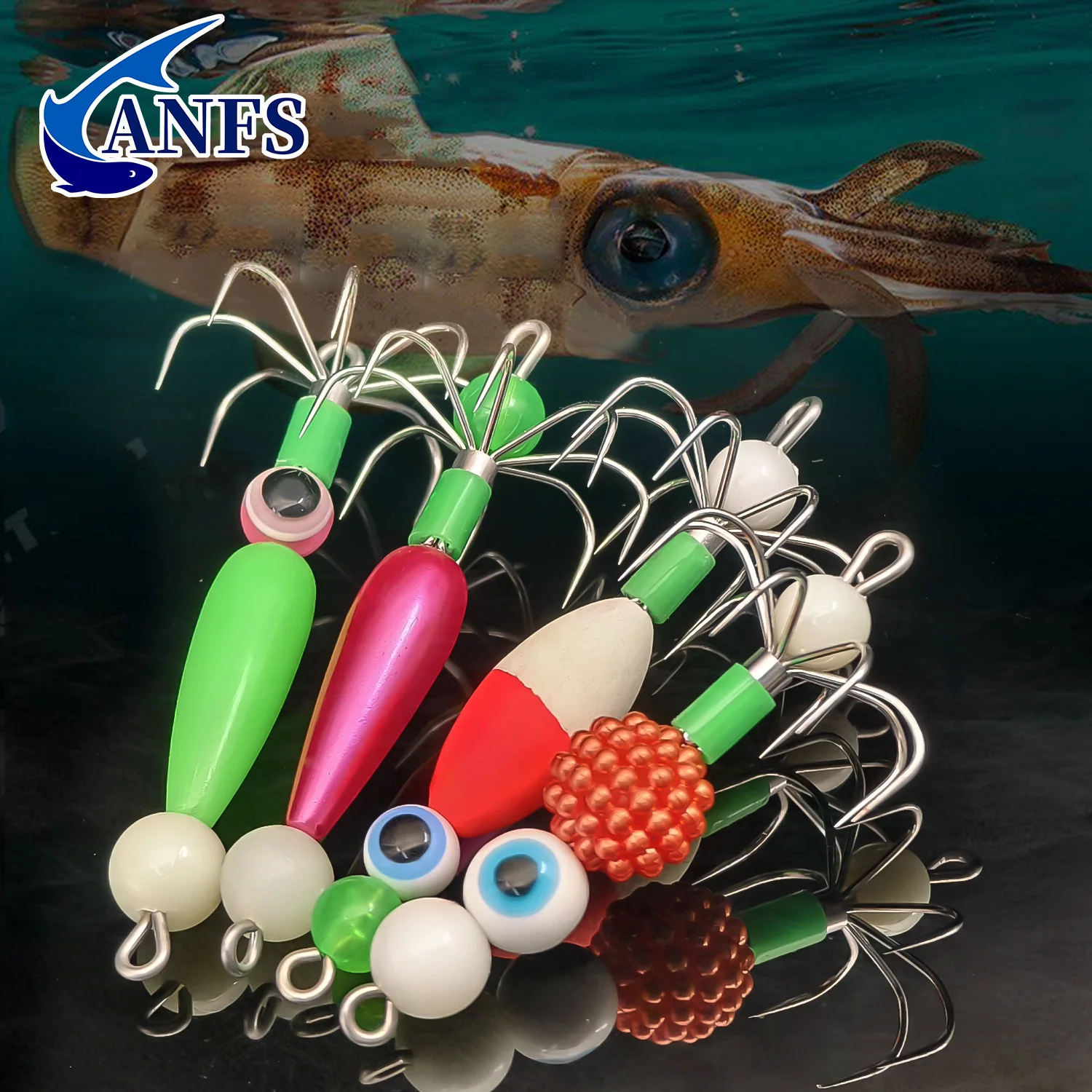 ANFS Fluoreszierendes Oktopus-Tintenfisch-Jig-Set – 2-teiliges 4-teiliges Set mit leuchtenden künstlichen Ködern zum Salzwasserangeln – erstaunliches Angelgeschenk