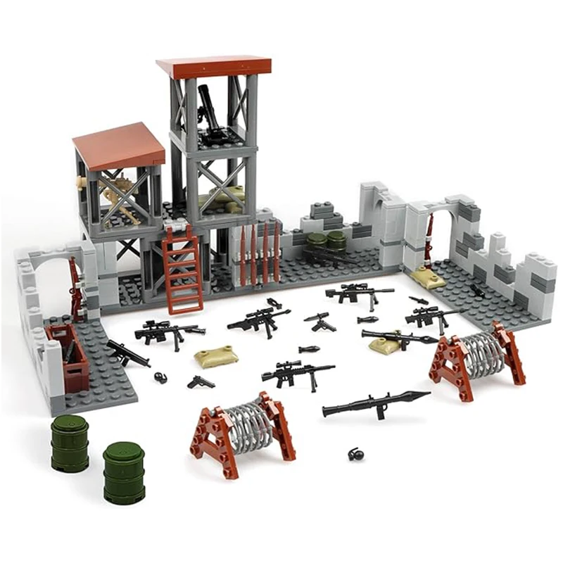 Kits de construcción de modelo de Base militar para niños, Mini suministros militares, armas, juegos de bloques de construcción, WW2