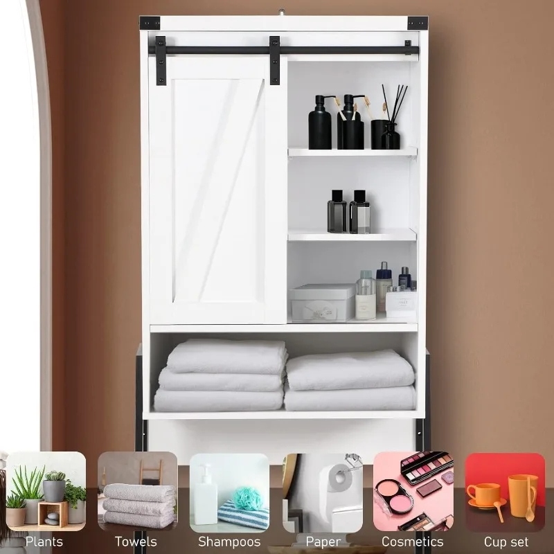 The ,Above ,Bathroom Toilet,Organizer Adjustable Shelf,Sliding Door Storage Rack,White