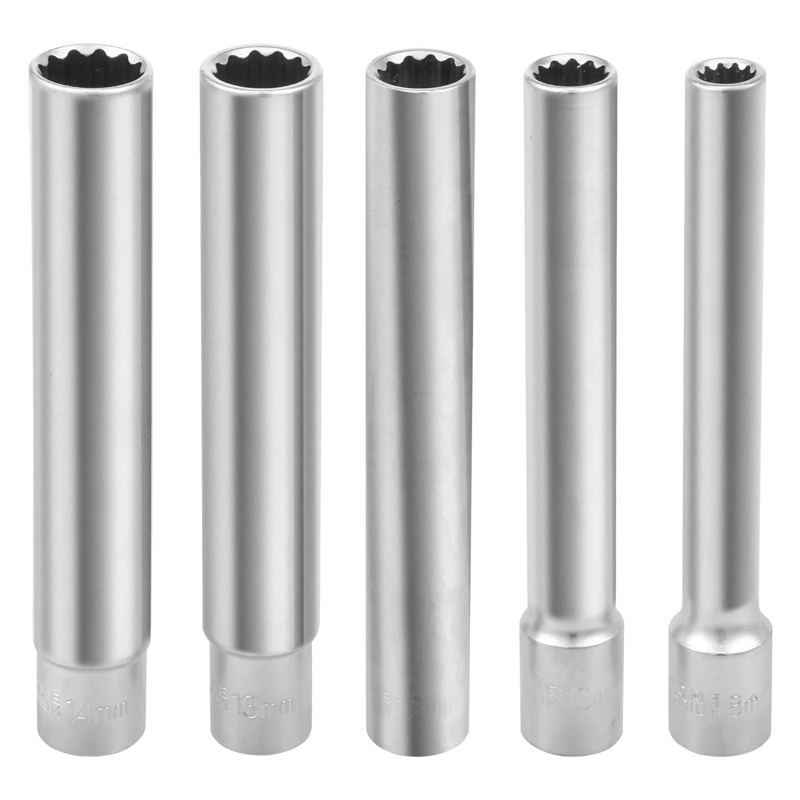 5Pcs 3/8inch Extra Deep Impact Socket Set Chromium Vanadium Alloy Steel Hexagon Socket 0.31/0.39/0.47/0.51/0.55 inch Sleeve Tool