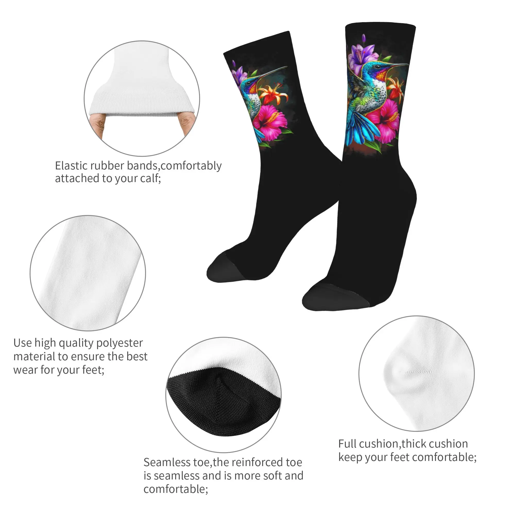 Fashion Men's Socks Casual Hummingbird Animal Lover Art Tropical Bird Sock Polyester Women Socks Spring Summer Autumn Winter