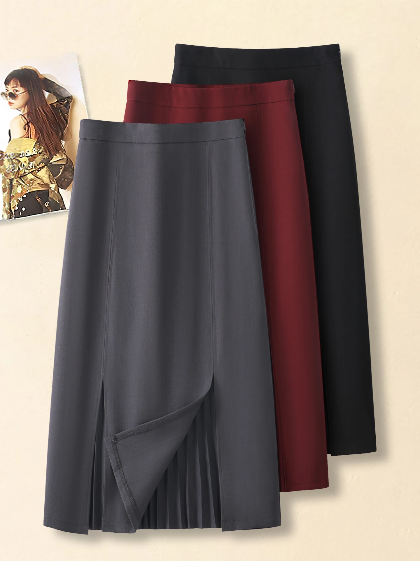 

Деловая женская юбка миди с высокой талией, приталенного силуэта, А-образная, повседневная, удобная, дышащая, из полиэфирного волокна